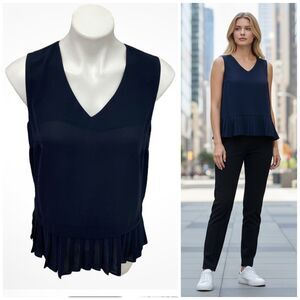The Limited Top Womens Small Sheer Blue Sleeveless Pleating Career Basic Office